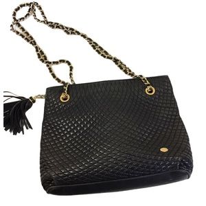 Bally Vintage Quilted Chain Black Lamb Leather Bag